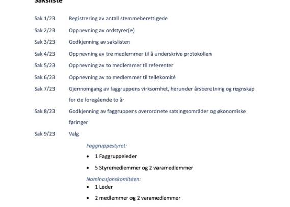 Saksliste, generalforsamling