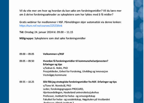 Oversikt over program i webinaret