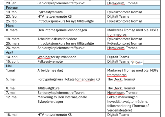 Aktiviteter for medlemmene første del av 2026