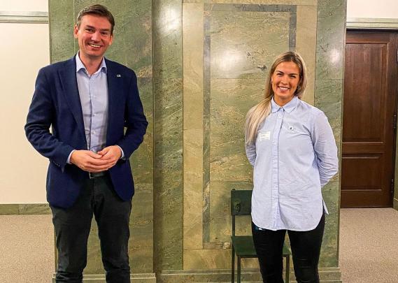 Forsknings- og høyere utdanningsminister Henrik Asheim og studentleder Edel Marlèn Taraldsen