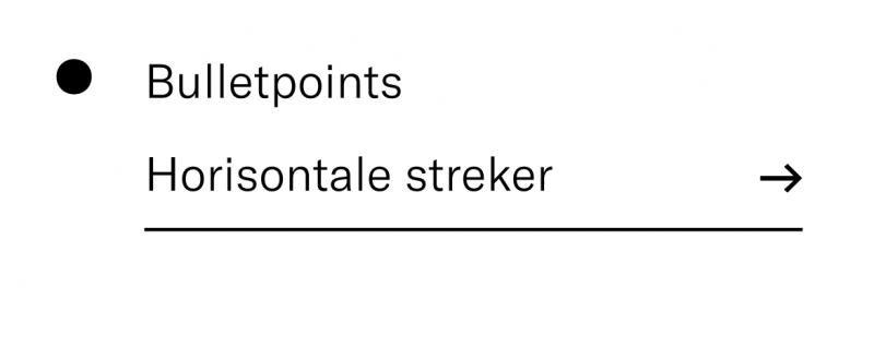 Samling av elementer; bulletpoints, horisontal linje og pil-element