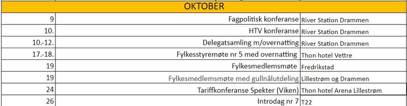 Aktivitetsplan oktober