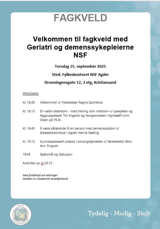 Fagkveld geriatri Agder