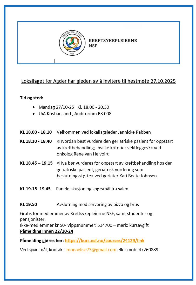 Plakat høstmøte kreftsykepleierne