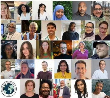 Bildekollage av mangfold blant medlemmer i Migrasjonshelse og flerkulturell sykepleie NSF