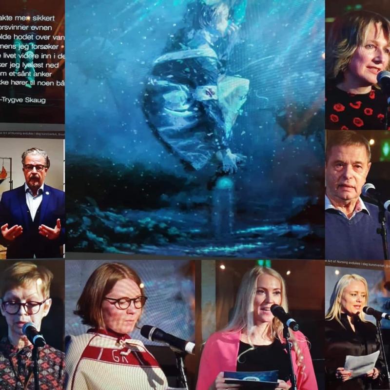 Collage fra avdukingen av kunstverket "Breathe"